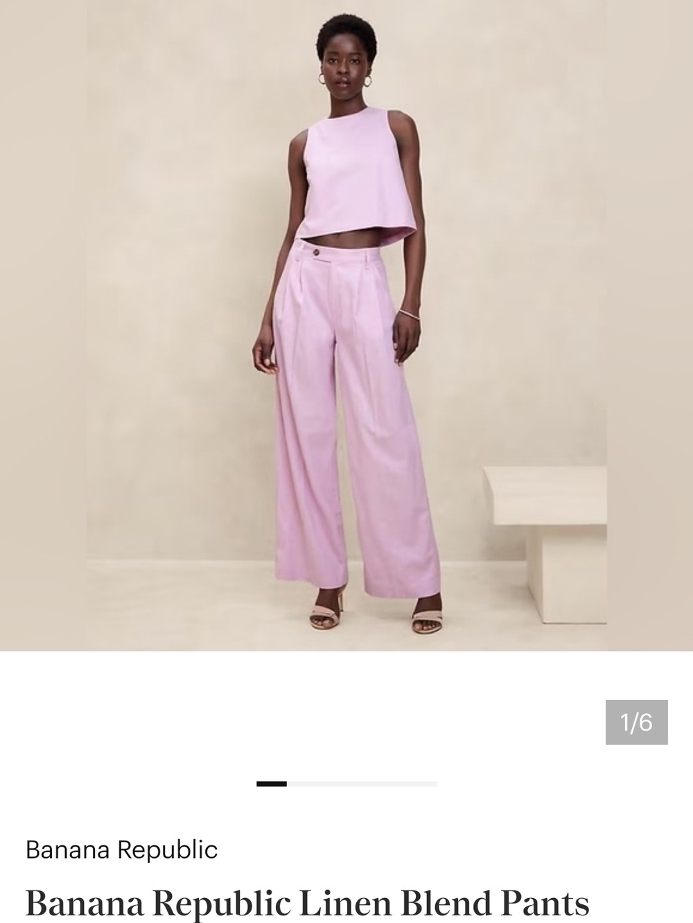 Banana Republic Light Pink Linen-Blend Wide-Leg Trousers
